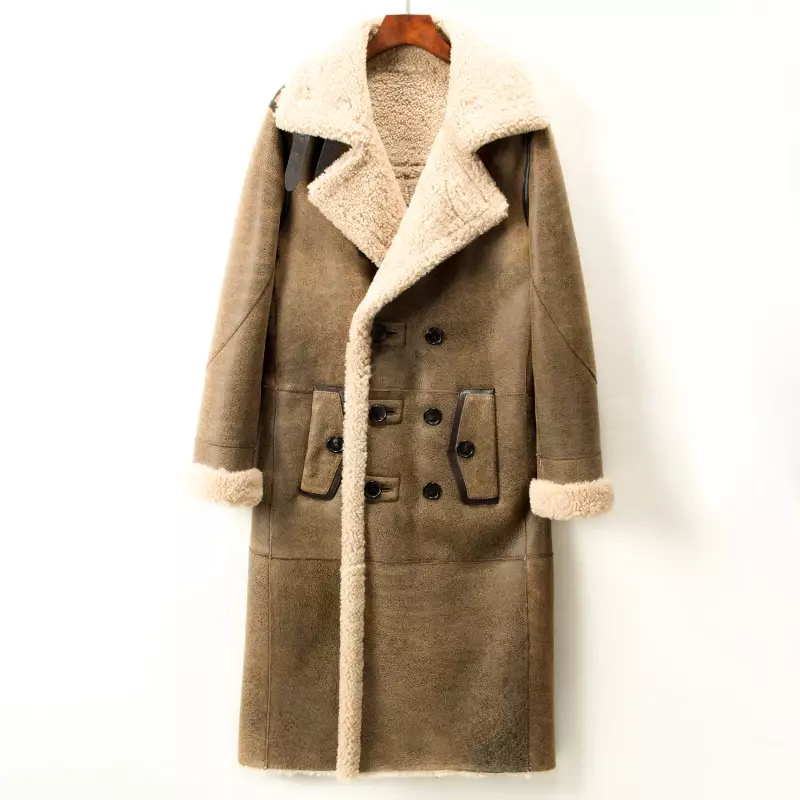 AYUNSUE 여성용 가죽 모피 코트, 천연 양가죽 모피, 따뜻한 재킷, 긴 캐주얼 두꺼운 겨울 코트