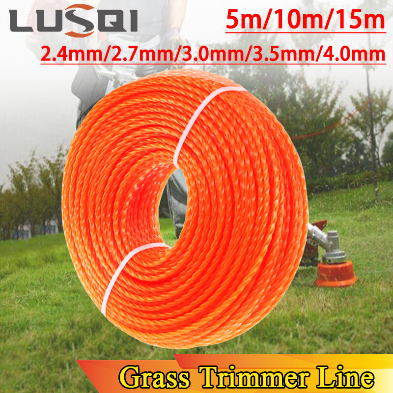 LUSQI-Nylon Grass Trimmer Linha, Corda Espiral Cortador de Escova, Cortador de Grama, Acessório Principal, 5m, 10m, 15m x 2.4mm, 2.7mm, 3mm, 3.5mm, 4mm