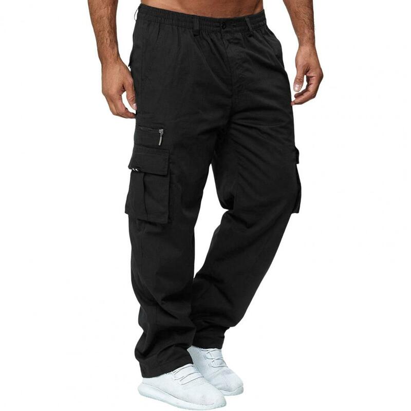 Casual Trousers with Multiple Pockets Men's Elastic Waist Cargo Trousers with Multiple Pockets for Outdoor Activities for Daily