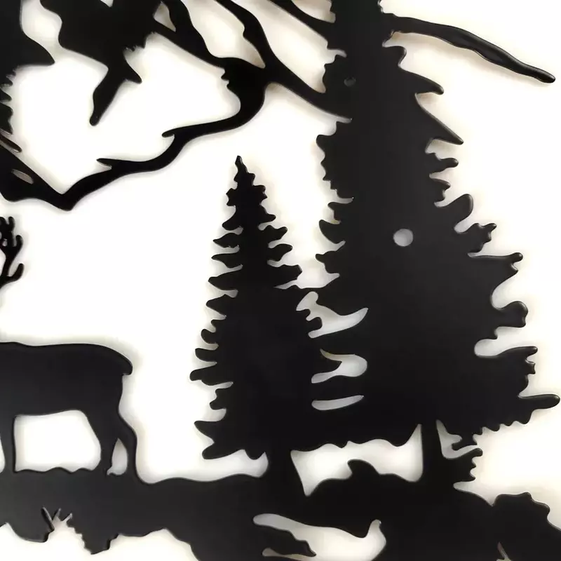 CIFBUY Deco Modern Black Deer & Tree Metal Home Decor Stunning Animal Mountain Plaque Signs Metal Wall Mounted Decor Iron Art Si