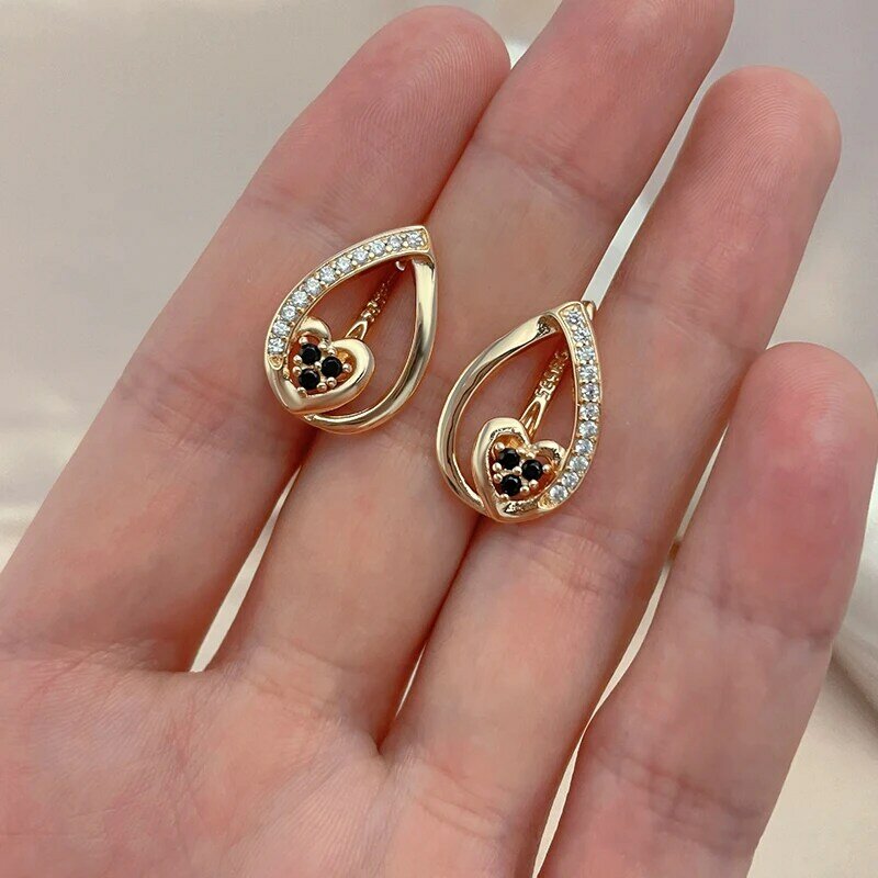 SYOUJYO-Boucles d'oreilles pendantes en forme de cœur pour femme, cubique, noir, rose, or, document 03, cadeau de bijoux, 585