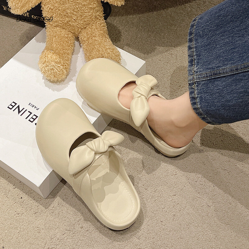 2024 neue Schuh Baotou halbe Hausschuhe Frauen Sandalen Home Indoor weiche Sohle Außen kleidung Anti-Rutsch-Lazy-Schuhe Hausschuhe mit flachem Boden