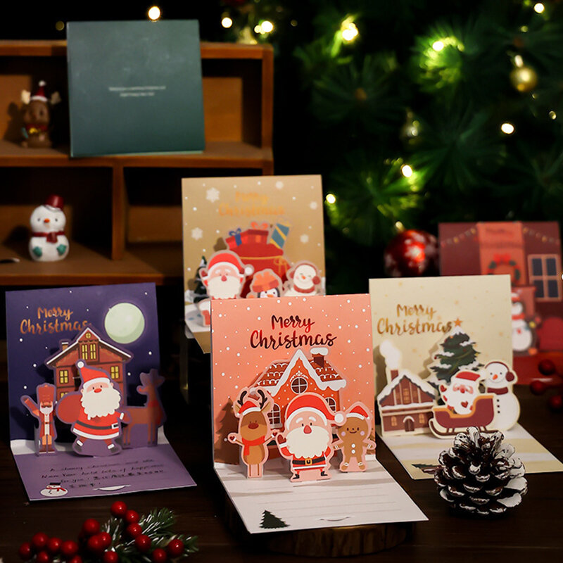 عيد الميلاد بسيطة الإبداعية بطاقات بريدية ثلاثية الأبعاد ، Blessings للكتابة مع المغلف ، بطاقات المعايدة طوي ، لوازم حفلات المهرجان ، DIY بها بنفسك