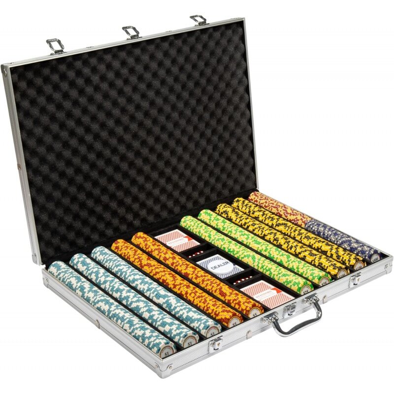 Brybelly 14 grammo 1000 Count Poker Set - Monte Carlo - 14G chip compositi di argilla con custodia in alluminio, carte da gioco, bottone rivenditore
