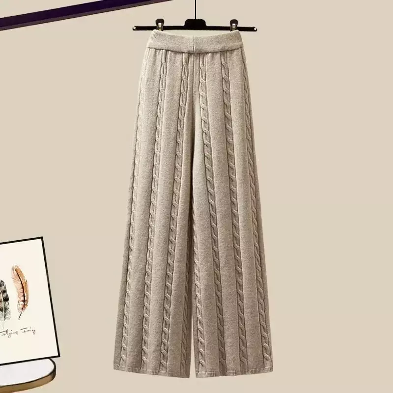Nowy wiosenny zestaw dwuczęściowa piżama spodnie i góra sweter z dzianiny z okrągłym dekoltem + spodnie z dzianiny z szerokimi nogawkami spodnie dwuczęściowy garnitur z długim rękawem
