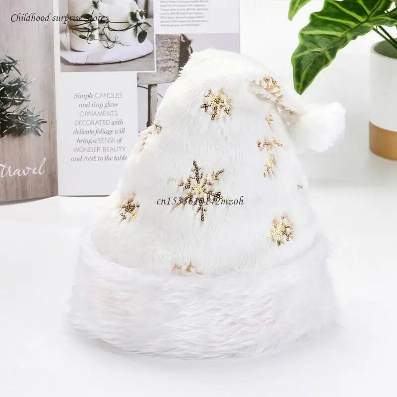 Santa Hat Christmas Plush Hat Soft Cozy White Hat for Hotel Festival Family Gathering Costumes Party Favor Xmas Dropship