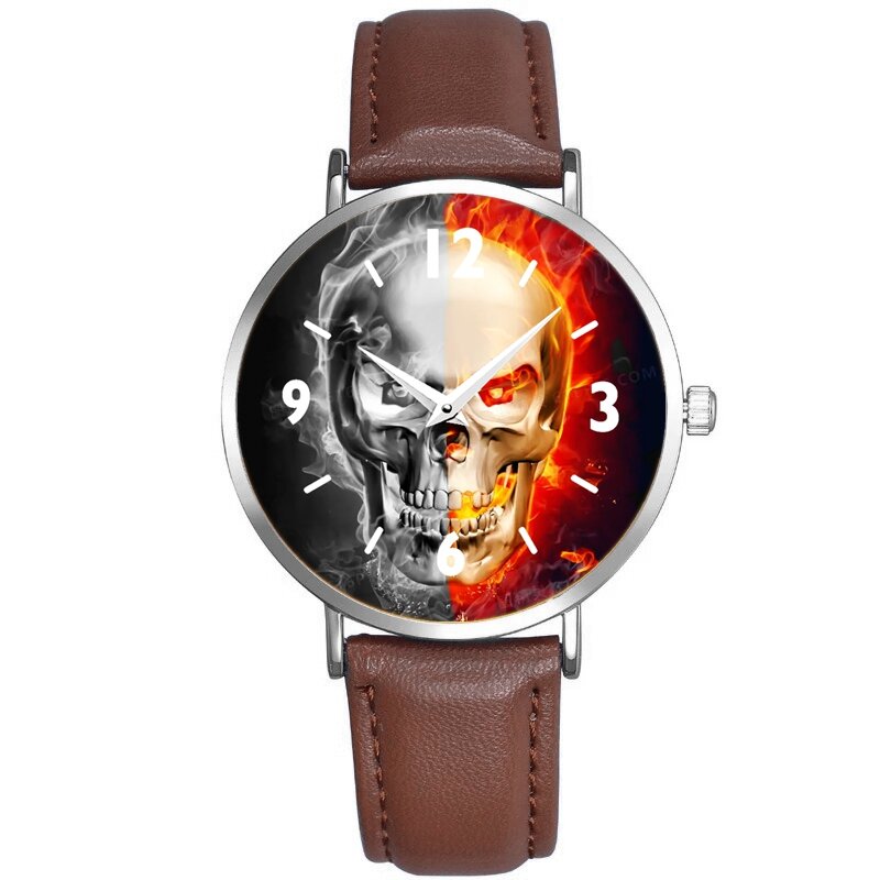 The New Fashionable Skull Watches For Men Are Leather Simplicity Quartz Wristwatches