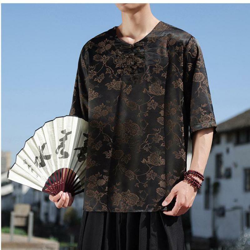 2024 musim panas gaya Cina kaus pria lengan pendek Hawaii atasan kebesaran pakaian Streetwear kualitas tinggi pakaian mewah M-5XL