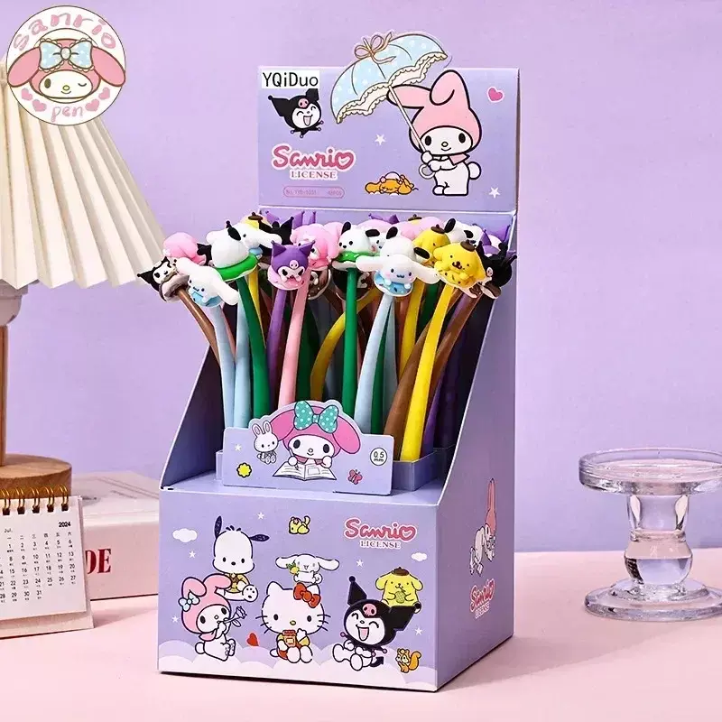 New Sanrio 24/48pcs Gel Pens Hello Kitty Creative Decompression Stationery Writing Smooth 0.5mm Black Cute High Value Gift Pen