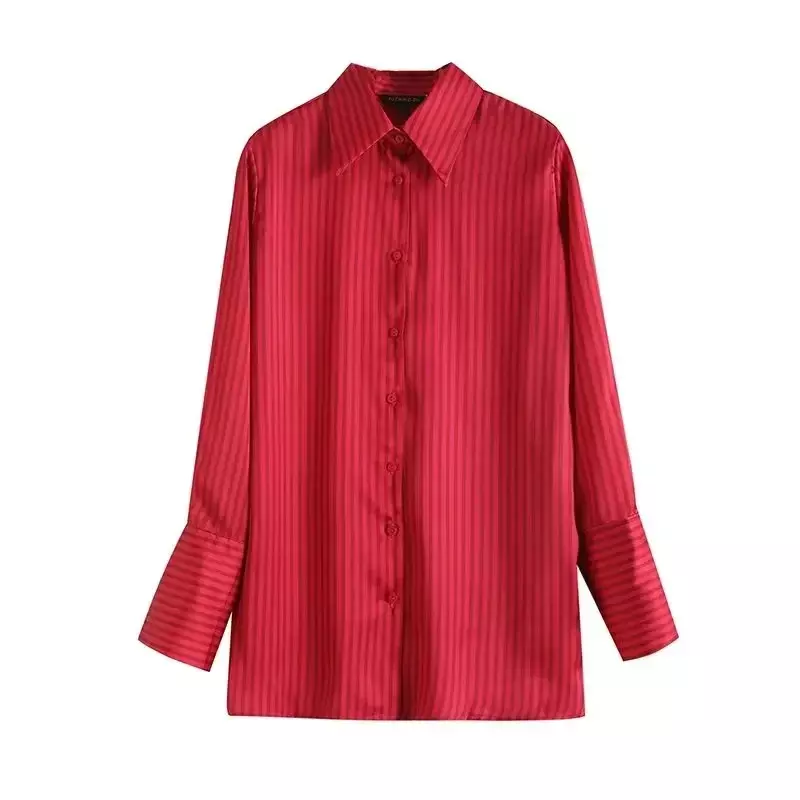 Blusa de botões de manga comprida feminina, versão slim, design retrô listrado, brincalhão casual, moda chique, 2023