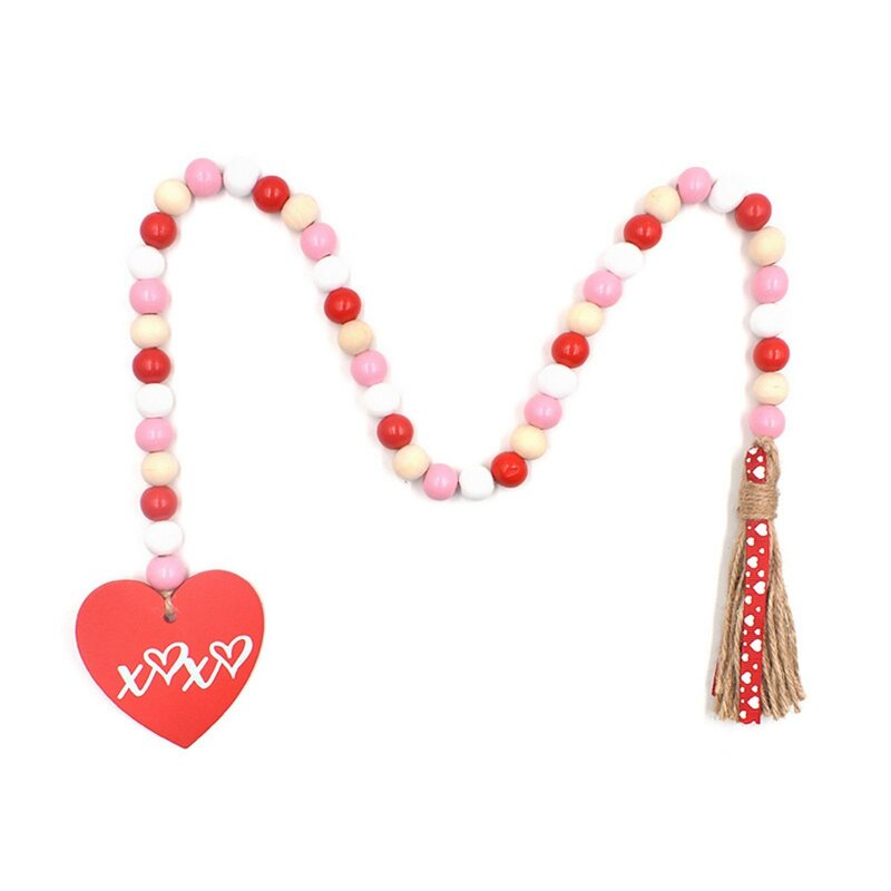 Grânulo de madeira guirlanda com borlas, madeira amor coração ornamentos, camadas bandeja decorações, novo, 2024