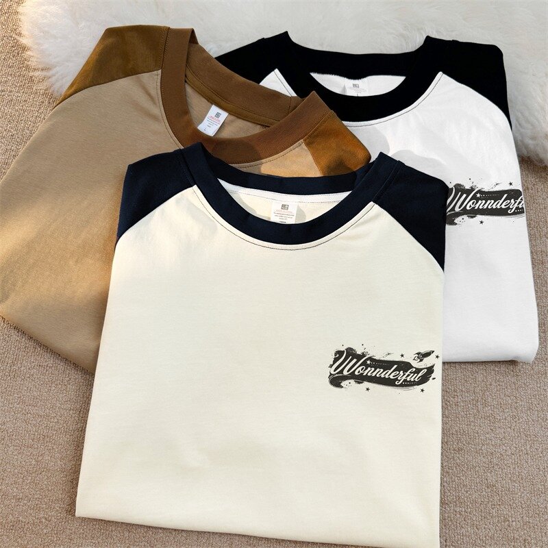 Cotton High Quality Raglan Short Sleeve T-shirt Versatile Loose Couple T-shirt Men Clothing