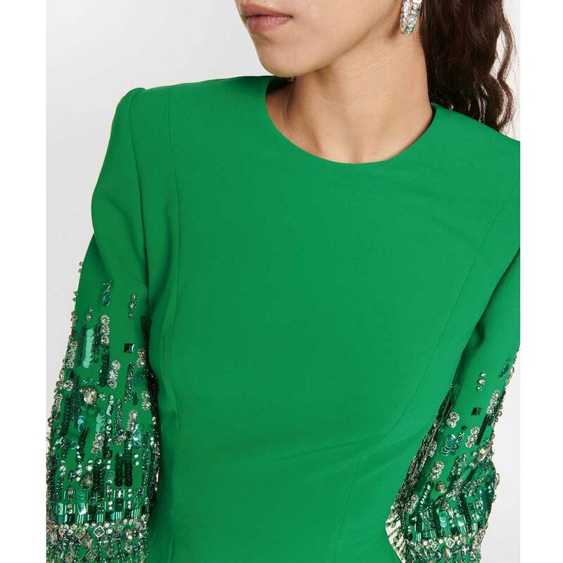 Artystyczna suknia ślubna wysokiej jakości brokatowa zielona czarna temperamentowa rękaw średniej długości z okrągłym dekoltem długa sukienka