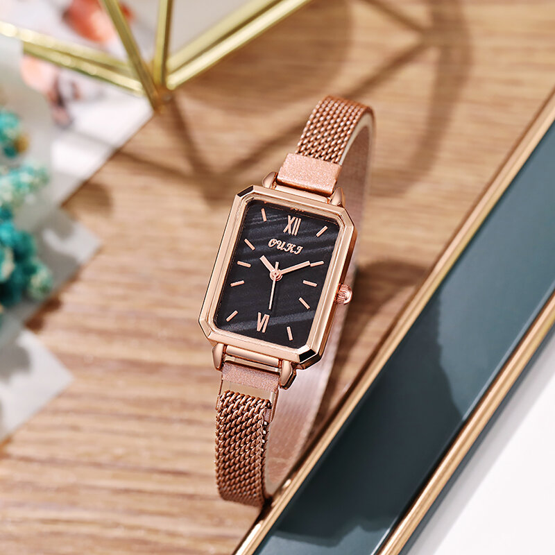 Relógios femininos luxo simples retro retangular dial pulseira de aço inoxidável relógio de pulso de quartzo