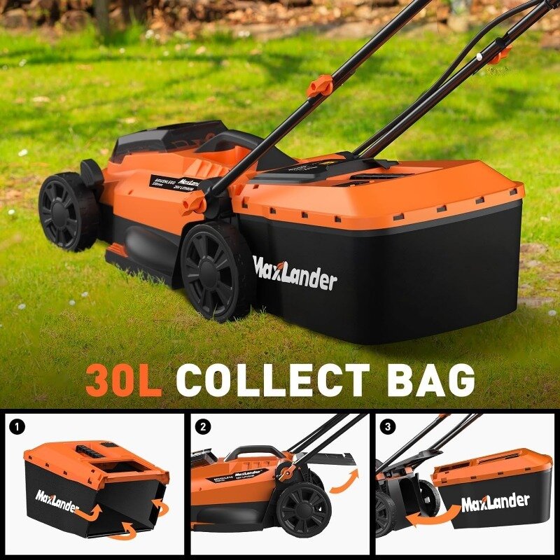 Maxlander Lawn Mower, 13Inch Electric Lawn Mower Cordless, 20V 2-in-1 Battery Powered Lawn Mower with Brushless Motor