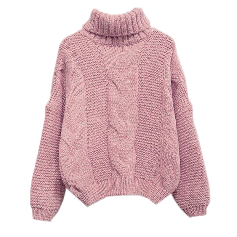 Suéter feminino de malha de gola alta, suéter macio, pulôver quente, manga comprida, moda casual, outono, inverno, 11 cores