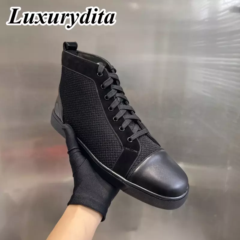 LUXURYDITA designerskie męskie trampki nit z prawdziwej skóry luksusowe damskie buty do tenisa 35-47 modne mokasyny Unisex HJ424