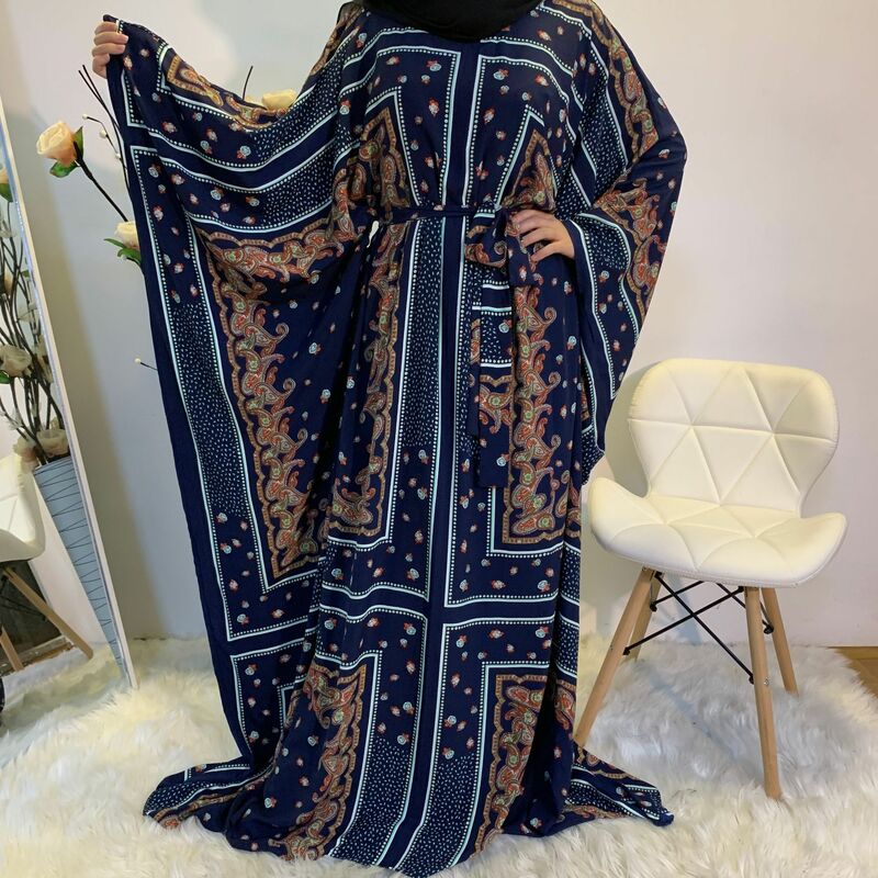 Robe longue musulmane à manches chauve-souris pour femmes, Abaya de Dubaï, imprimé floral, vêtements islamiques indépendants, grande taille