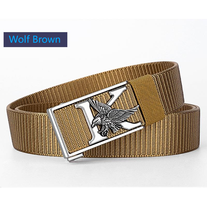 Unique Flying Eagle Knitted Polyester Metal Quality Black Dark Grey Belts For Men Fashion Canvas Accessories 3.4mm