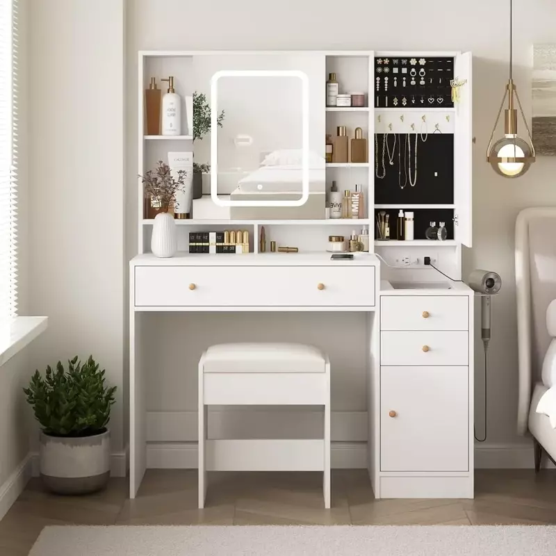 Vanity Makeup Furniture Luxury Vanity Table Makeup Vanity With Lights 3 Drawers and Cabinets Dressing Table Set With Mirror Desk