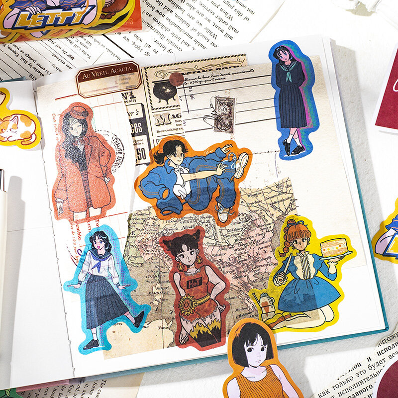 Mohamm 40 pçs dos desenhos animados charactors washi papel adesivos para diário scrapbook álbum cenas colagem artesanato suprimentos diy