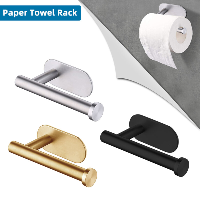 Soporte de toalla de papel higiénico autoadhesivo, montaje en pared de acero inoxidable, sin perforación, dispensador de rollo de toalla de tejido para baño y cocina