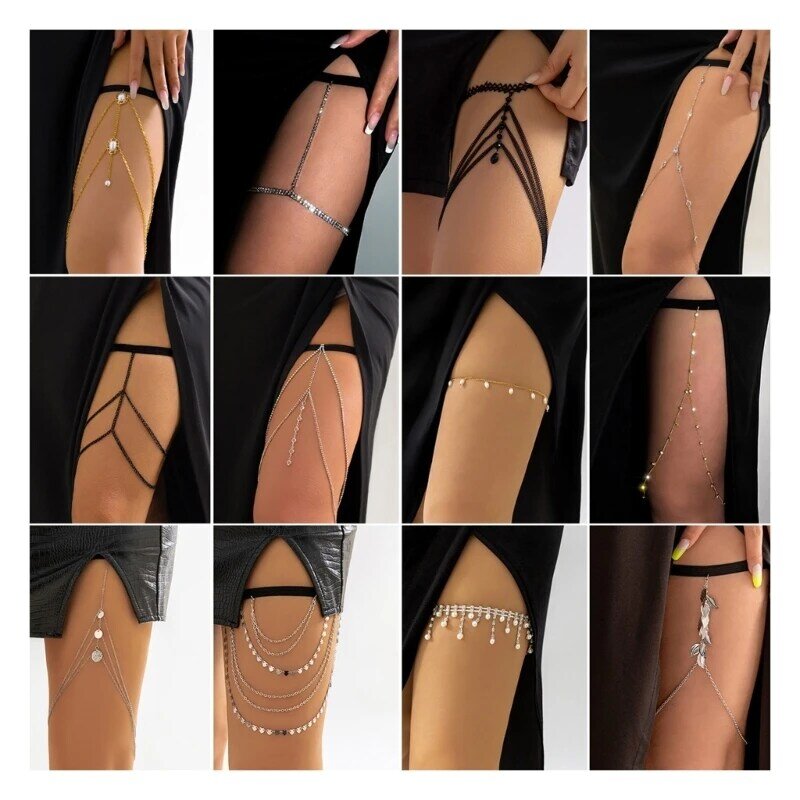 Delicate Leg Chain Garter Multiple Type  Thigh Chain Elastic Sexy Body Chain Jewelry Nightclub Party for Woman NEW