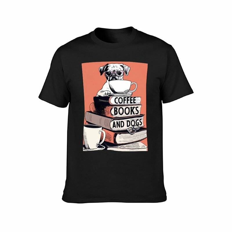 Camisas da alfândega do vintage para homens, t-shirt liso, bloco personalizado, café, livros e cães