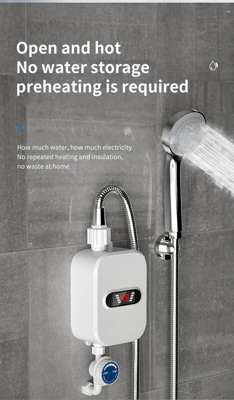 Prysznic z podgrzewaczem wody 110V 220V kuchnia kran Mini elektryczna grzałka do wody 3500W cyfrowy wyświetlacz szybkie ogrzewanie