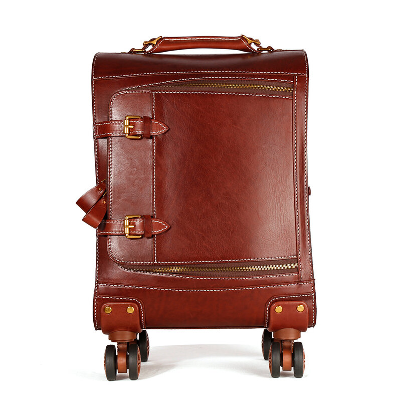 Skórzana walizka kabinowa kobiety mężczyźni duże torby podróżne z kółkami Business 20 cali Rolling wózek do bagażu