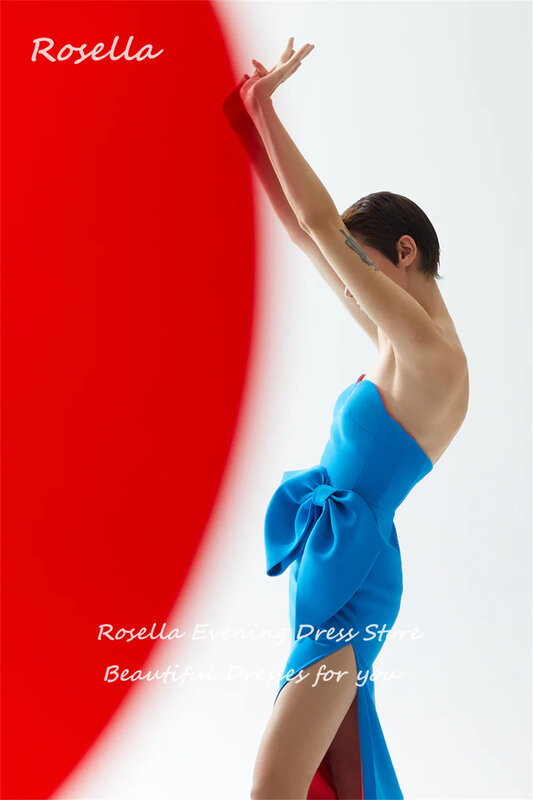 ROSELLA-فستان سهرة نسائي مثير أزرق بدون حمالات مع فيونكة ، طول الكاحل ، فتحة عالية ، غير متماثل ، مناسبات رسمية ، جديد ، 2023