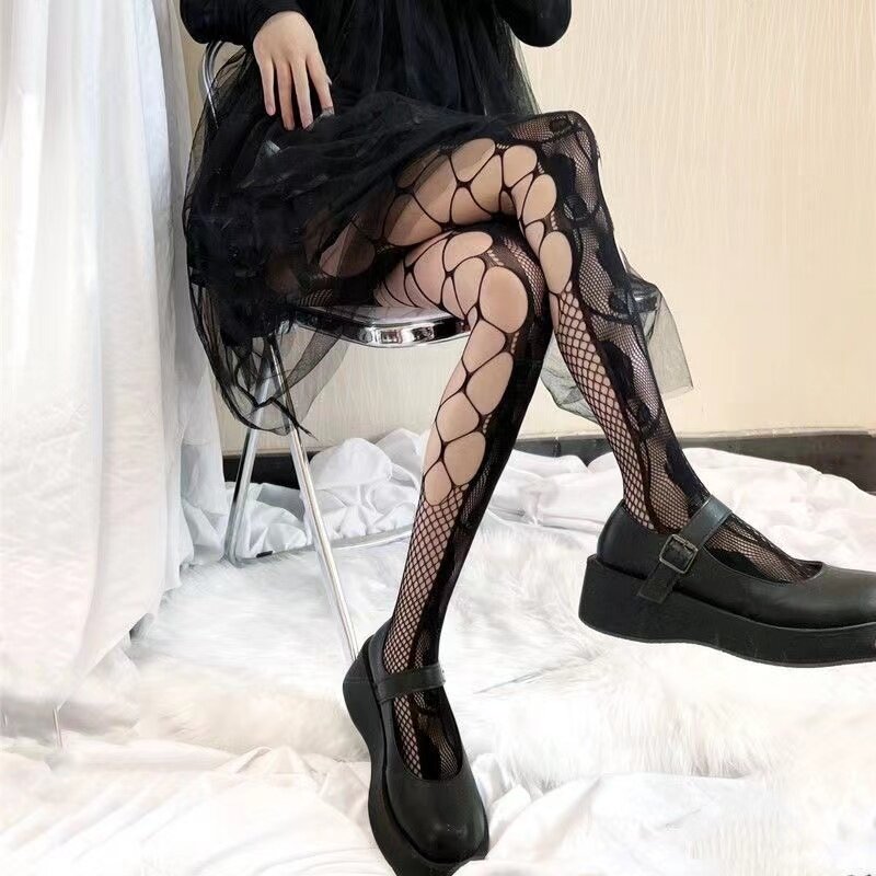 Mulher menina goth punk sexy lolita fishnet meias meias harajuku estilo rosa padrão oco para fora collants malha meias leggings