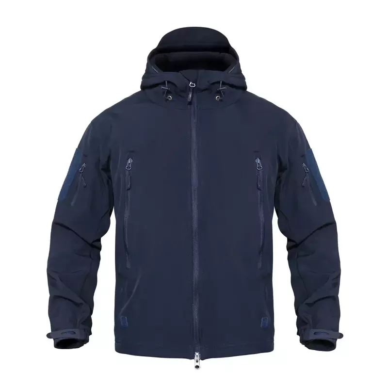 Giacca militare Soft Shell blu Navy da uomo giacca tattica militare impermeabile cappotto invernale giacca a vento e pantaloni con cappuccio in caldo pile