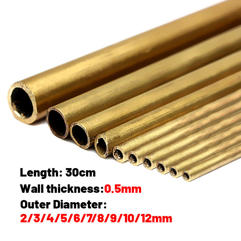 Brass Tubes DIY Pipe Round Diameter 2/3/4/5/6/7/8/9/10/12mm Length 300mm Long 0.5mm Wall Brass Tube Modelmaking Rod Cutting Tool