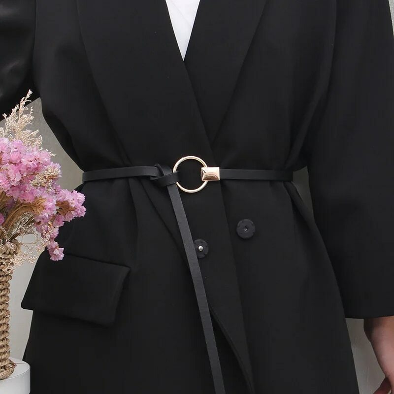 Sabuk disimpul tipis untuk wanita, ikat pinggang kulit PU lembut, ikat pinggang hitam kopi tali panjang, Aksesori gaun mantel