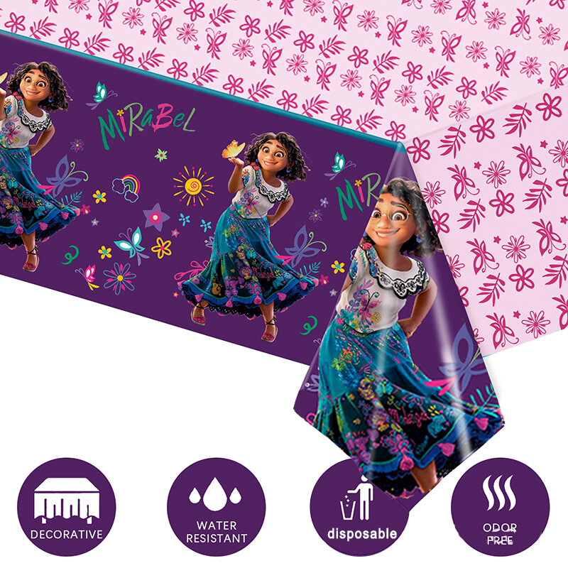 Disney Encanto Perlengkapan Pesta Taplak Meja untuk Anak-anak Sekali Pakai Penutup Meja Mendukung Kartun Mirabel Girl Festival Ulang Tahun Dekorasi