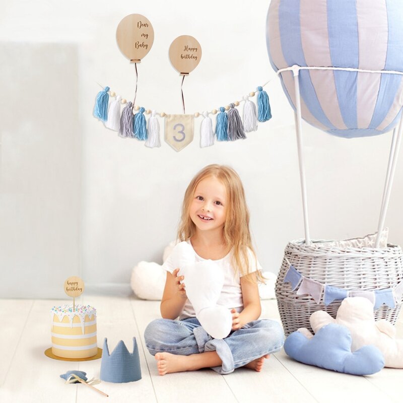 Happy Birthday Letter Banner Latex Balloons Highchair Banner Handmade Birthday Crown Cake Topper Baby Shower Photo Props