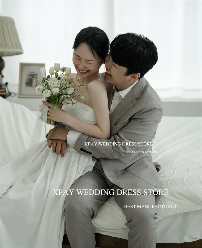 Женское атласное свадебное платье XPAY, элегантное ТРАПЕЦИЕВИДНОЕ ПЛАТЬЕ С Лямкой на шее, открытой спиной и бантом, с корейским дизайном, для фотосъемки, свадебное платье