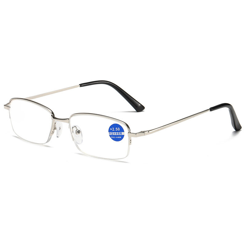 Kacamata presbiopia Anti cahaya biru, kacamata presbiopia kotak paduan setengah bingkai kualitas tinggi untuk pria dan wanita 100 ~ 400 lensa