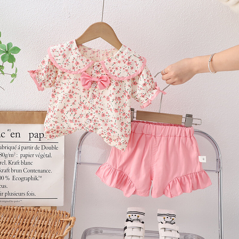 Nowe letnie modne ubrania dla dzieci dziewczęce spodenki koszulowe 2 szt./zestaw odzież niemowlęca dla niemowląt dresy dziecięce