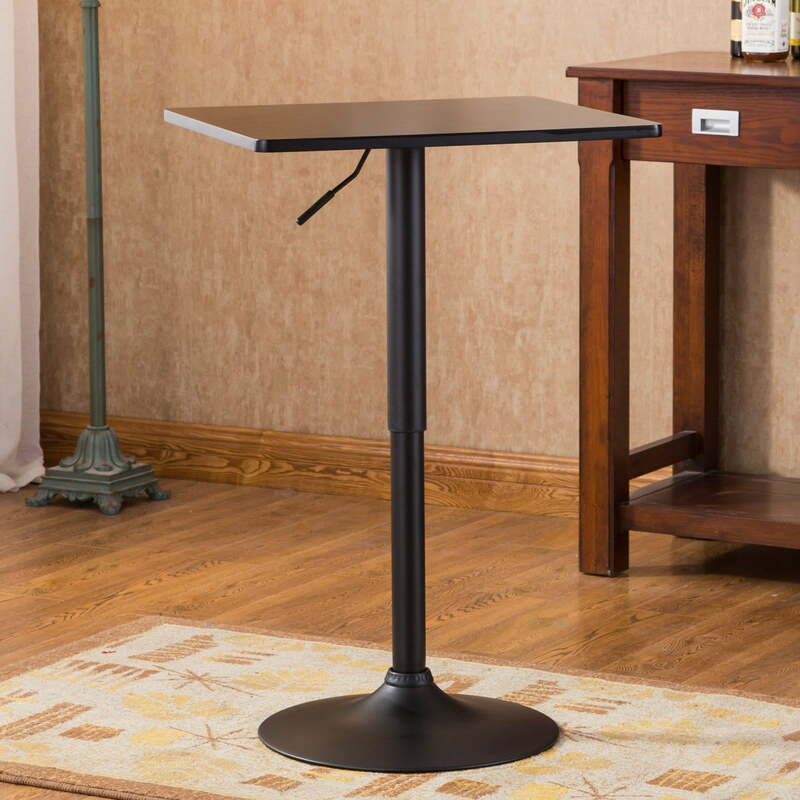 四角い木と金属のバーテーブル、高さ調節可能、ビストロキッチン、パブテーブル、黒