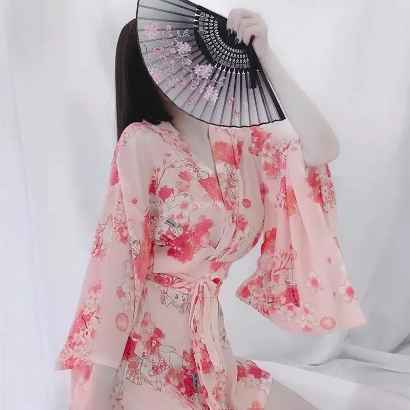 Passion setelan Lingerie seksi Kimono Jepang pakaian Cosplay pelayan lucu untuk wanita pakaian piyama kostum Yukata jubah gaya tradisional