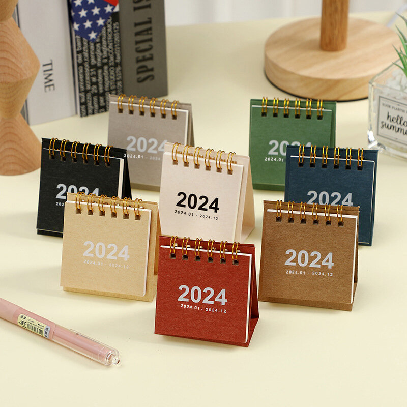 Mini portátil Desktop Paper Calendar, refrescante, simples, cor sólida, bobina de mesa criativa, decoração de escritório, 2024