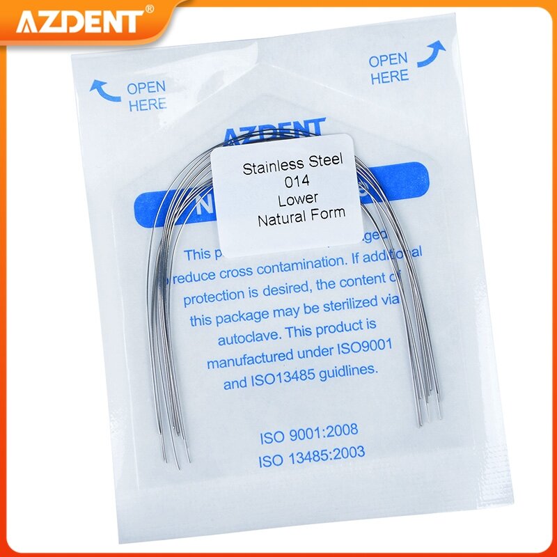 10 pcs/pacote azdent dental ortodôntico aço inoxidável redondo arco fios forma natural archwire superior inferior