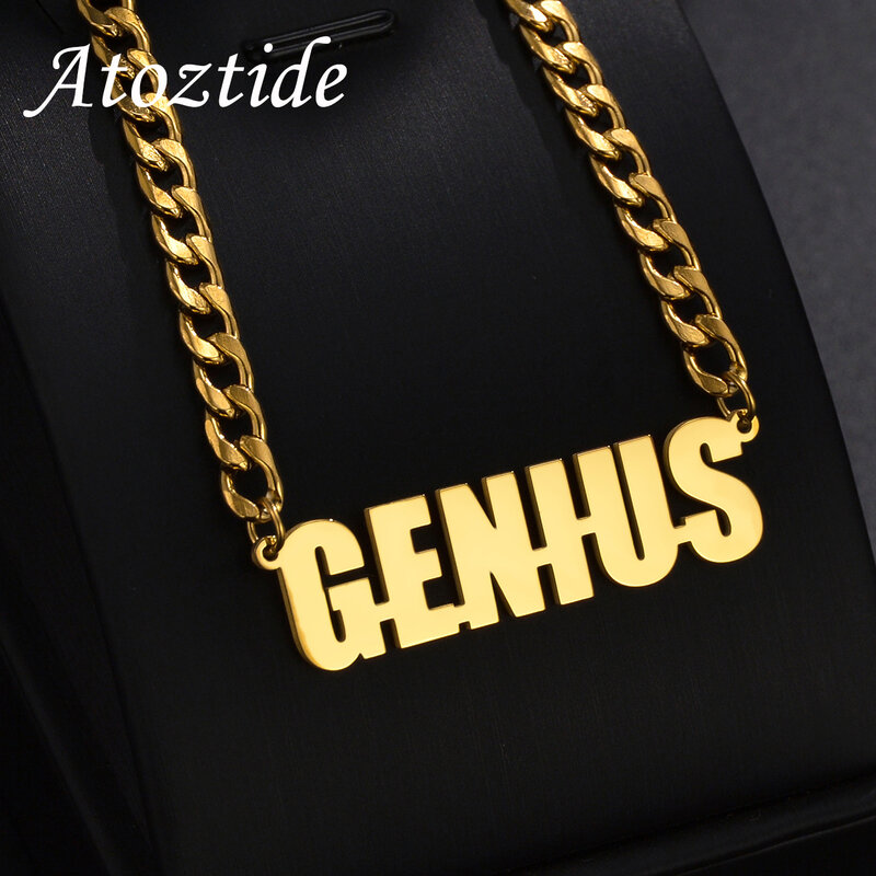 Atoztide Personalized 6mm NK Chain Customized Names Big Pendant Necklace Stainless Steel Thick Chain for Men Women Jewelry Gift
