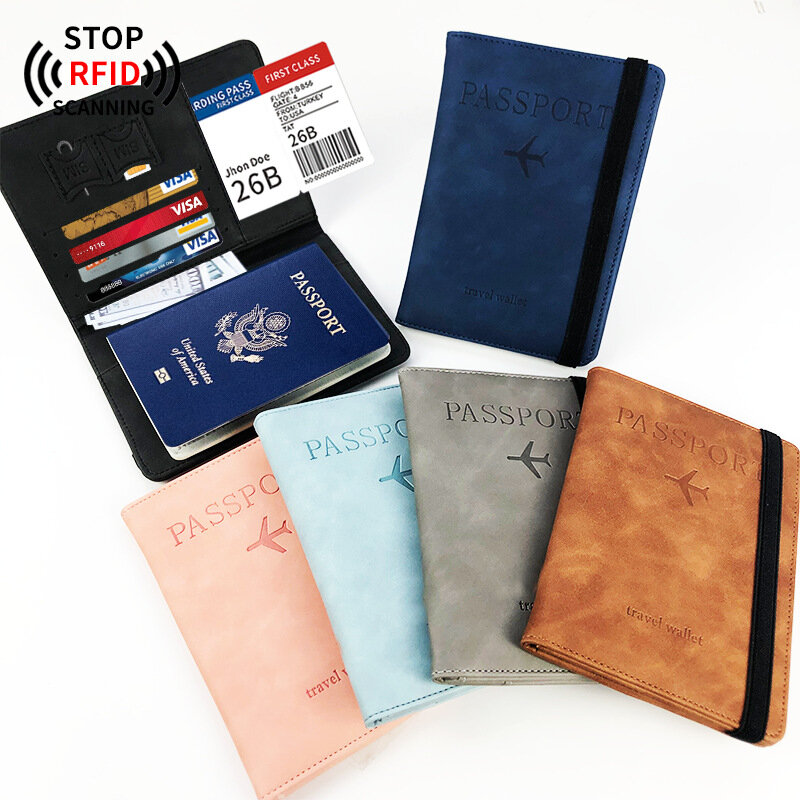 PU RFID Passport Cover portafoglio per carte d'identità di credito documento impermeabile porta passaporto con fasciatura aziendale protezione multifunzione da viaggio