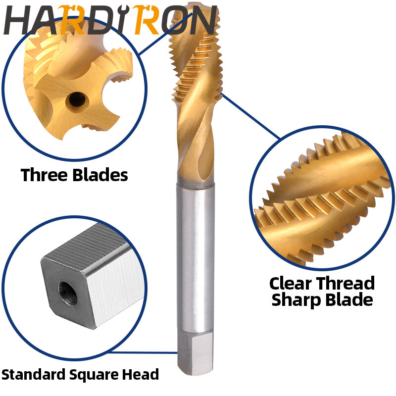 Hardiron M12x1.25 Spiral Flute Tap, HSS Titanium coating M12x1.25 Spiral Flute Plug Threading Tap