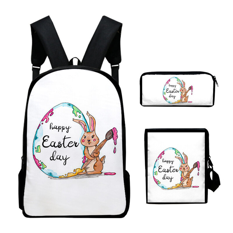 Classic Cartoon Trendy Easter Day 3D Print 3pcs/Set pupil School Bags Laptop Daypack Backpack Inclined shoulder bag Pencil Case