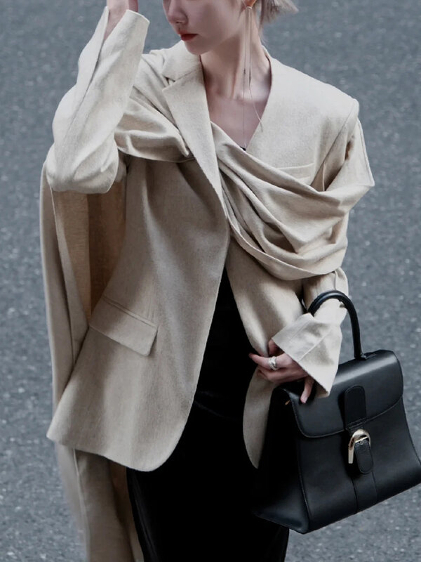 Jaqueta de retalhos das mulheres Twotwinstyle, jaqueta de manga longa com gola entalhada, cor sólida, casual, emagrecimento