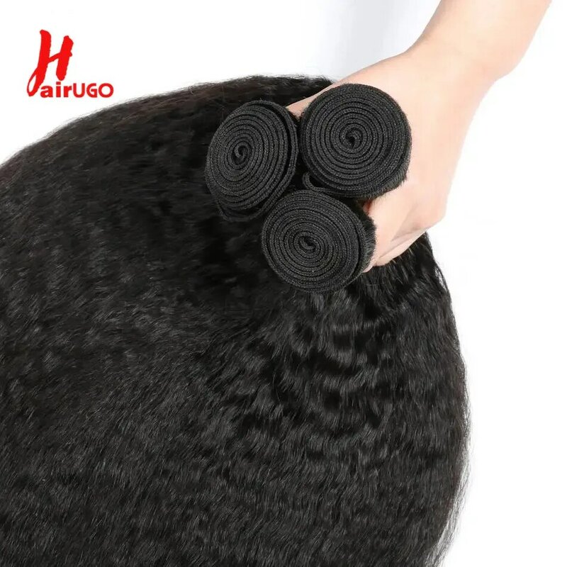 HairUGo-Brazilian Kinky Straight Extensões de cabelo humano, Weave, Cor Natural, Remy Yaki, 1, 3 Pacotes